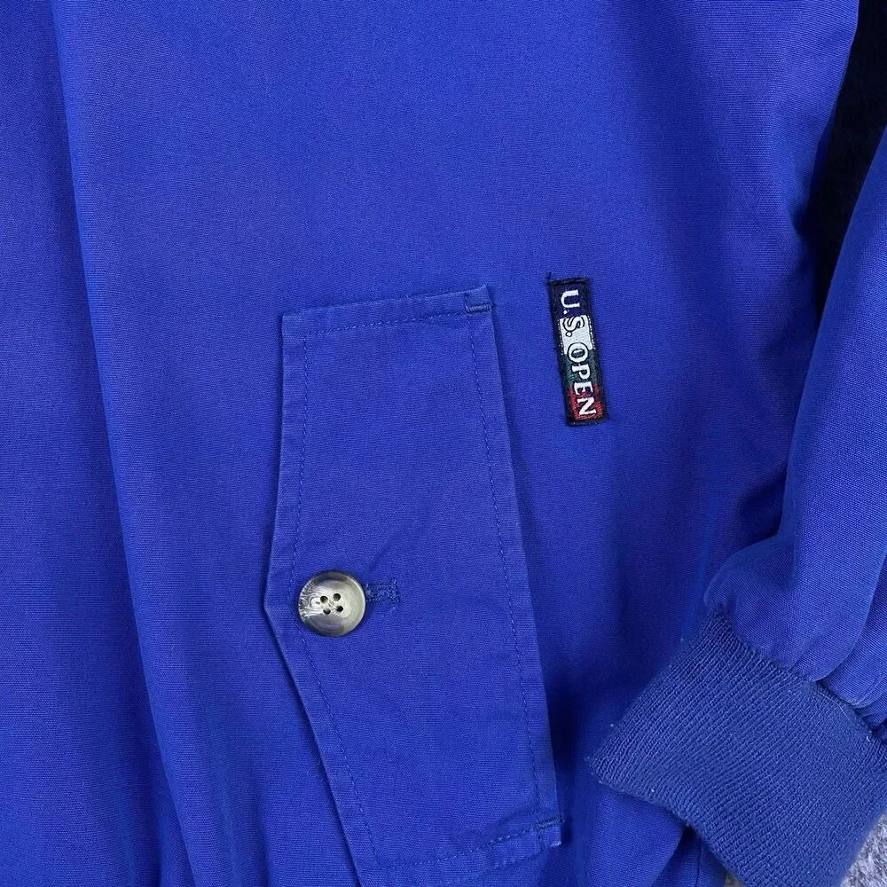 Vtg US Open Men's Harrington Jacket Golf Collection Blue Plaid Lined Zip Up Sz L